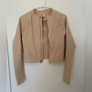 NWT Women’s Medium Waist Length JoyLab Tan Zip Up Tee Jacket Stretchy Athletic